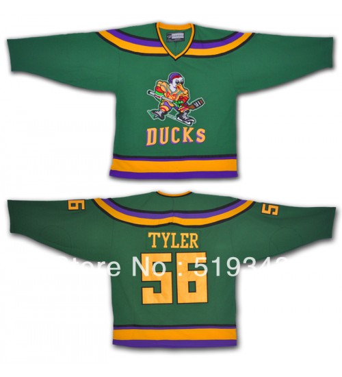 Custom Anaheim Mighty Ducks 56 Russ Tyler Movie Hockey Jersey Green